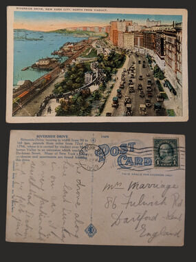 10/$25 Vintage 1929 Postmarked New York City Riverside Drive Postcard